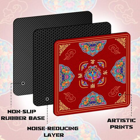 Mahjong Mat for Table, Mahjong Table Mat Red Flower 31x 31in, Non-Slip Noise Reduction Mah Jong Mat with Carrying Bag, Game Table Cover for Mahjongs Poker Card Dominoes, Christmas Birthday Gift in Saudi Arabia