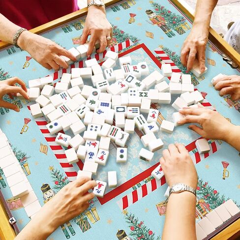Nutcracker Christmas Mahjong Mat 31.5 x 31.5 in, Festive Red and Blue Christmas Tree Anti Slip and Noise Reduction Game Table Cover for Mahjong Dominoes Card Board Tile Games in Saudi Arabia