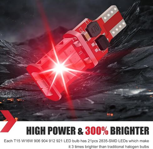 2 PCS 921 912 LED Bulb, Bright Strobe Flashing 3rd Third Brake Light, Non-Polarity Waterproof T15 906 904 902 W16W Warning Lights Replacement, Universal for Car Truck SUV (Red)​ in Saudi Arabia