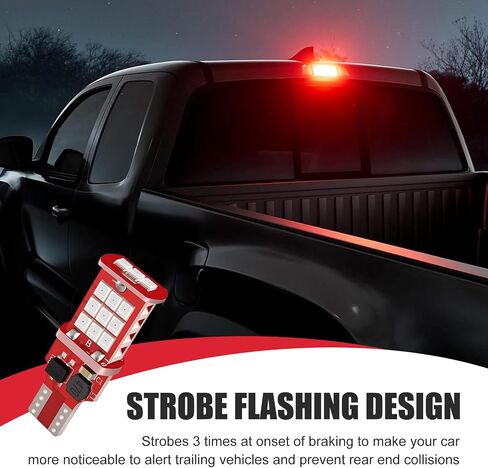 2 PCS 921 912 LED Bulb, Bright Strobe Flashing 3rd Third Brake Light, Non-Polarity Waterproof T15 906 904 902 W16W Warning Lights Replacement, Universal for Car Truck SUV (Red)​ in Saudi Arabia