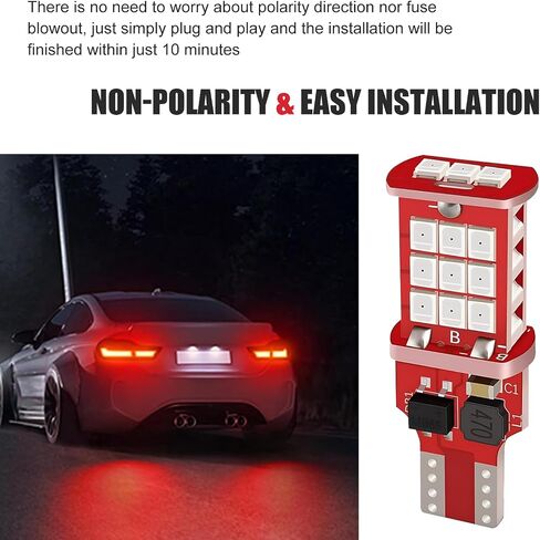 2 PCS 921 912 LED Bulb, Bright Strobe Flashing 3rd Third Brake Light, Non-Polarity Waterproof T15 906 904 902 W16W Warning Lights Replacement, Universal for Car Truck SUV (Red)​ in Saudi Arabia