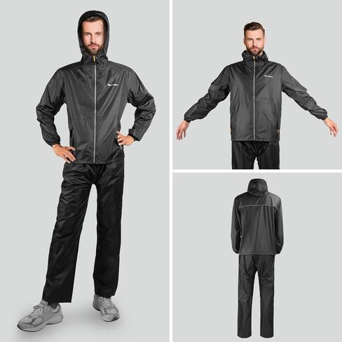 SOPPY Waterproof Rainsuit Jacket Pants Suits, Hooded Rain Jacket with Trousers, Packable Raincoat Sets with Carrying Bag in Saudi Arabia