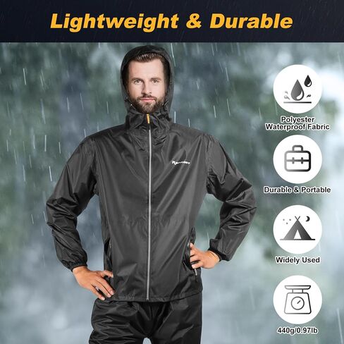 SOPPY Waterproof Rainsuit Jacket Pants Suits, Hooded Rain Jacket with Trousers, Packable Raincoat Sets with Carrying Bag in Saudi Arabia