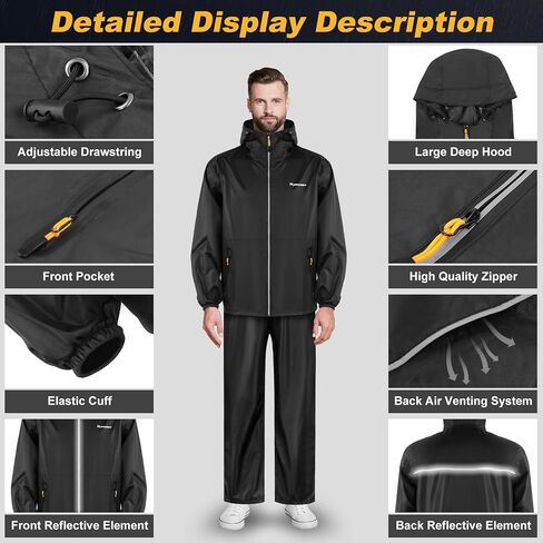 SOPPY Waterproof Rainsuit Jacket Pants Suits, Hooded Rain Jacket with Trousers, Packable Raincoat Sets with Carrying Bag in Saudi Arabia
