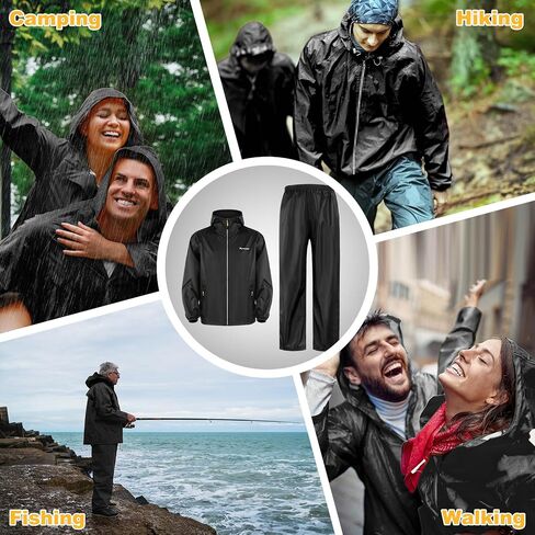 SOPPY Waterproof Rainsuit Jacket Pants Suits, Hooded Rain Jacket with Trousers, Packable Raincoat Sets with Carrying Bag in Saudi Arabia