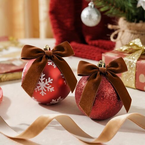 Christmas Ribbon for Gift Wrapping - 4 Colors Velvet Ribbon Set (Red, Green, White, and Khaki) 3/8" * 10 Yards Each - Vintage Christmas Ornaments Decor Bows Making - Christmas Tree Ribbon in Kuwait