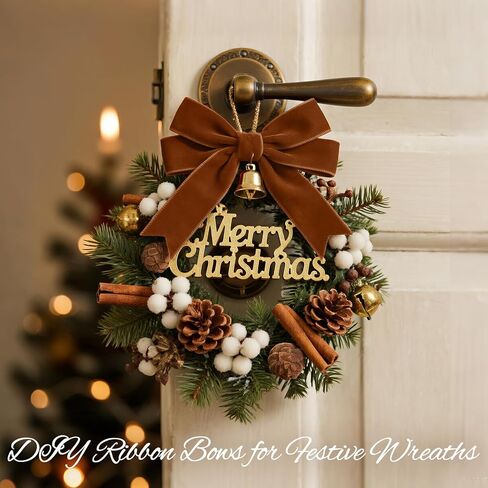 Christmas Ribbon for Gift Wrapping - 4 Colors Velvet Ribbon Set (Red, Green, White, and Khaki) 3/8" * 10 Yards Each - Vintage Christmas Ornaments Decor Bows Making - Christmas Tree Ribbon in Kuwait