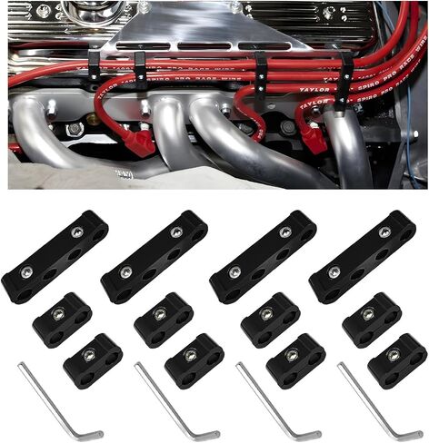 4PCS Car Engine Spark Plug Wire Separator Divider Set, Aluminum Alloy Spark Plug Wires Holder, Plugs Wire Divider Looms Organizer Clamp Kit for 8mm 9mm 10mm, Car Accessories (Red) in Saudi Arabia