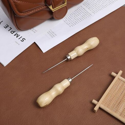 2 PCS Leather Scratch Awl Tool, Gourd Shape Wooden Handle Sewing Tailors Awl Tool, Awls Hole Punch for Sewing Stitching Punching DIY Leather Craft Cloth Repair in Saudi Arabia