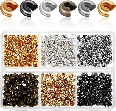 LXUEJIE 600 Pcs Crimp Bead Covers, Crimp Beads for Jewelry Making, 4mm Multi-Color Alloy Crimps Bead Knot Covers Half Round Open Crimps Beads for Bracelet Jewelry Making Craft DIY in Saudi Arabia