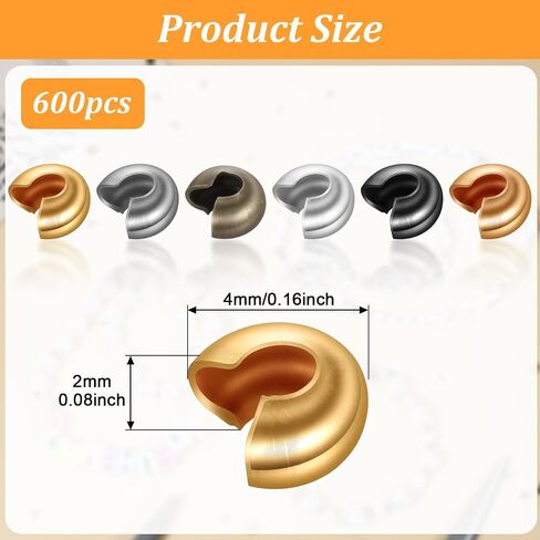 LXUEJIE 600 Pcs Crimp Bead Covers, Crimp Beads for Jewelry Making, 4mm Multi-Color Alloy Crimps Bead Knot Covers Half Round Open Crimps Beads for Bracelet Jewelry Making Craft DIY in Saudi Arabia