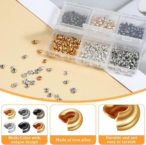 LXUEJIE 600 Pcs Crimp Bead Covers, Crimp Beads for Jewelry Making, 4mm Multi-Color Alloy Crimps Bead Knot Covers Half Round Open Crimps Beads for Bracelet Jewelry Making Craft DIY in Saudi Arabia