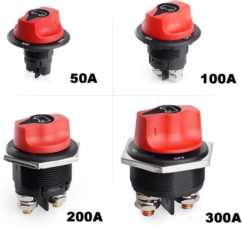 مفتاح فصل البطارية شديد التحمل، عازل قطع الطاقة DC 32V، أحمر وأسود، تصنيف تيار 50A-300A، تصميم مقاوم للماء للسيارة والدراجات النارية والشاحنات والقارب (100 أمبير غير قابل للإزالة) in Kuwait