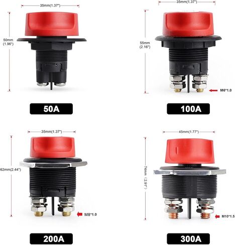 مفتاح فصل البطارية شديد التحمل، عازل قطع الطاقة DC 32V، أحمر وأسود، تصنيف تيار 50A-300A، تصميم مقاوم للماء للسيارة والدراجات النارية والشاحنات والقارب (100 أمبير غير قابل للإزالة) in Kuwait