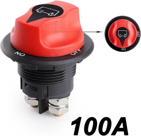 مفتاح فصل البطارية شديد التحمل، عازل قطع الطاقة DC 32V، أحمر وأسود، تصنيف تيار 50A-300A، تصميم مقاوم للماء للسيارة والدراجات النارية والشاحنات والقارب (100 أمبير غير قابل للإزالة) in Kuwait