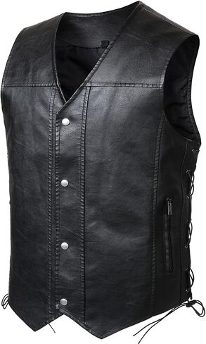 FANARCHER Men's Motorcycle Faux Leather Vest with Zipper Pockets V-Neck PU Riding Club Jackets in Saudi Arabia