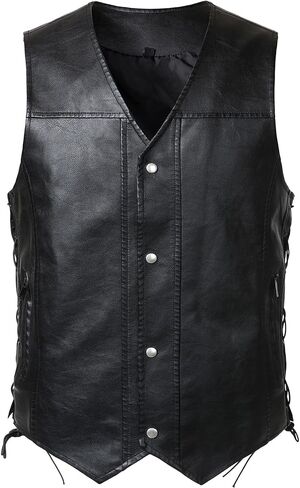 FANARCHER Men's Motorcycle Faux Leather Vest with Zipper Pockets V-Neck PU Riding Club Jackets in Saudi Arabia