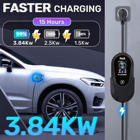 شاحن EV من المستوى 1 و2، شاحن EV محمول، 110 فولت - 240 فولت 16 أمبير تيار قابل للتعديل 12 ساعة مع تطبيق ذكي، كابل 26 قدم، قابس NEMA 6-20 ومحول NEMA 5-15، حقيبة حمل، متوافق مع J1772 Evs in Saudi Arabia
