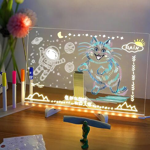 Children's Luminous Drawing Board, LED Note Board with Colors, Light Board for Drawing,12"X8" Drawing Board for Kids, Light Up Dry Erase Board with 7 Markers Soft Cloth,Holiday Trend Gift in Saudi Arabia