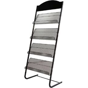 L-Shaped Metal Magazine Rack with 4 Mesh Pockets - Brochure Display Stand for Living Room, Waiting Room, Office, and Showrooms in Saudi Arabia