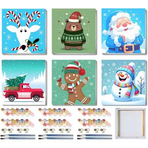 SYDYLH 6 Packs Framed Chrsitmas Paint by Numbers Kit for Kids Ages 8-12,Snowman Easy Acrylic Paint by Number Framed on Canvas,Number Painting Paint by Numbers Kit for Home Wall Decoe 8x8inch in Saudi Arabia