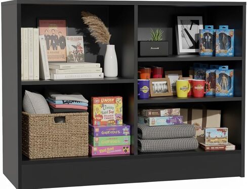 4ft Black Cash Wrap Counter – Retail Checkout Counter with 3 Adjustable Storage Shelves – Wood Display Register Stand for Stores, Boutiques & Reception Areas in Saudi Arabia