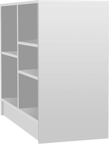 4-Foot White Cash Wrap Counter – Retail Checkout Counter with 3 Adjustable Storage Shelves, Wood Display Register Stand for Stores, Boutiques & Reception Areas in Saudi Arabia