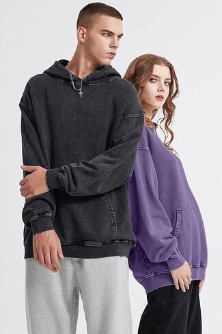 Mens Vintage Oversized Hoodie Acid Wash Heavyweight Cotton Sweatshirt Unisex Couples Women Baggy Pullover Hoodie in Saudi Arabia