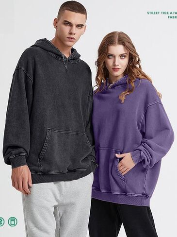 Mens Vintage Oversized Hoodie Acid Wash Heavyweight Cotton Sweatshirt Unisex Couples Women Baggy Pullover Hoodie in Saudi Arabia