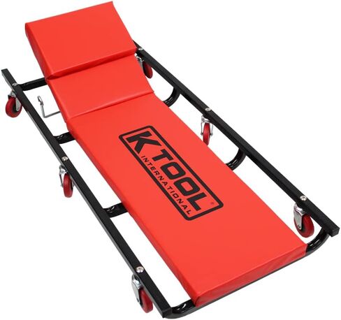 K Tool International 74961 زاحف سيارات مقاس 40 بوصة مع مسند رأس قابل للتعديل للكراجات ومحلات الإصلاح والأعمال اليدوية، مبطن بالكامل، (6) عجلات مطاطية مقاومة للزيت مقاس 2 بوصة، إطار فولاذي شديد التحمل، أحمر/أسود in Kuwait