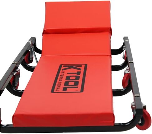 K Tool International 74961 زاحف سيارات مقاس 40 بوصة مع مسند رأس قابل للتعديل للكراجات ومحلات الإصلاح والأعمال اليدوية، مبطن بالكامل، (6) عجلات مطاطية مقاومة للزيت مقاس 2 بوصة، إطار فولاذي شديد التحمل، أحمر/أسود in Kuwait