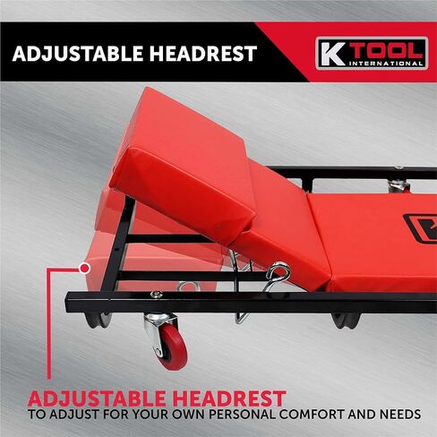 K Tool International 74961 زاحف سيارات مقاس 40 بوصة مع مسند رأس قابل للتعديل للكراجات ومحلات الإصلاح والأعمال اليدوية، مبطن بالكامل، (6) عجلات مطاطية مقاومة للزيت مقاس 2 بوصة، إطار فولاذي شديد التحمل، أحمر/أسود in Kuwait