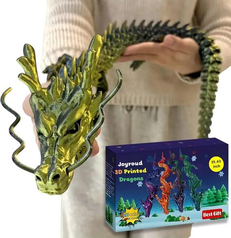 35.4in Large 3D Printed Dragon Toy with Flexible Joints - Articulated Dragon Action Figure for Play or Desk Decor Display, Gift Box - Unique Gift for Kids & Stress Relief Toys Adults (Laser Purple) in Saudi Arabia