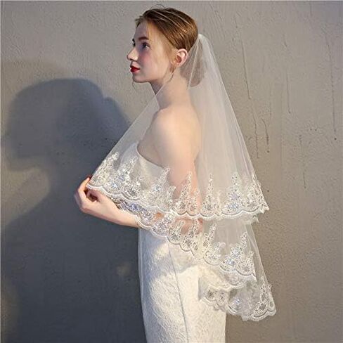 Aularso Wedding Veils 2 Tier Veils for Brides Long Bridal Veil With Comb for Brides 118’’ in Kuwait