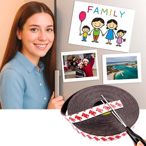 Magnetic Tape (1/2 in Wide x 9.8 ft Long), Cuttable Magnetic Strip with Adhesive Backing, Cuttable Flexible Sticky Magnet Tapes Strips for Kitchen Fridge, Classroom Office Whiteboards, DIY Crafts in Saudi Arabia
