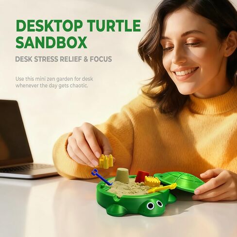 Mini Turtle Sandbox Zen Garden for Desk, Desktop Turtle Sandbox with Lid on The Go for Office Stress Relief, Funny Zen Garden Kit Desk Accessories Gifts for Coworkers Boss on White Elephant Christmas in Kuwait