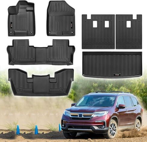 لـ 2023 2024 2025 Honda Pilot Floor Mats 3row Cargo Trunk Lines و2nd 3rd المقعد الخلفي الخلفي الحصير جميع الأحوال الجوية TPE حماية لملحقات Honda Pilot (مجموعة كاملة 9 حصائر) in Kuwait