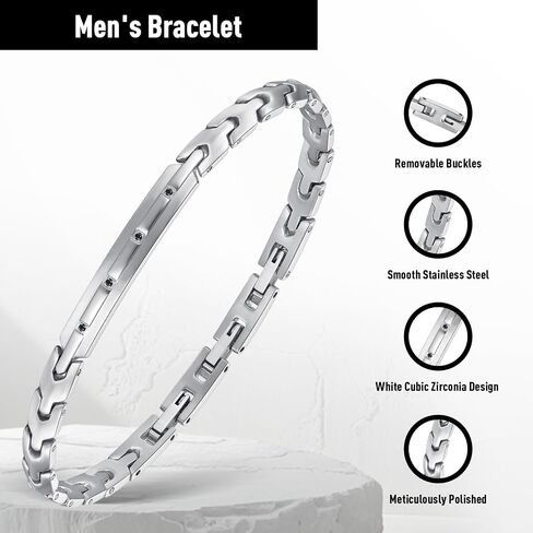 Chain Bracelet for Men, Sturdy Stainless Steel Bracelet, Adjustable Link 7.3-8.7 Inches Classic Mens Jewelry Present for Men/Dad/Husband RD-JN1761 in Saudi Arabia