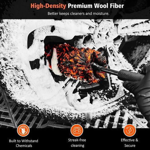 Car Wheel Brush, Microfiber Rim Brush with Replaceable Wheel Cleaner Brush Cover,Soft & Lightweigh Flat Tire Cleaning Tools for Most Car Truck SUV Motorcycle Fenders Engine Exhaust and Rims in Kuwait