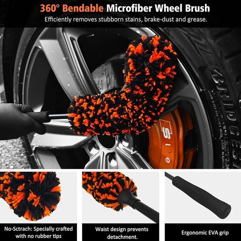 Car Wheel Brush, Microfiber Rim Brush with Replaceable Wheel Cleaner Brush Cover,Soft & Lightweigh Flat Tire Cleaning Tools for Most Car Truck SUV Motorcycle Fenders Engine Exhaust and Rims in Kuwait