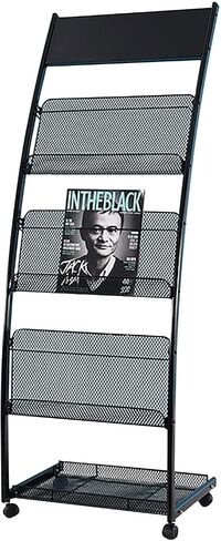 Steel Magazine Holder with 4 Wheels, Multi-Purpose Pamphlet Organizer for Libraries, Offices & Retail Stores (Black)(Black) in Saudi Arabia