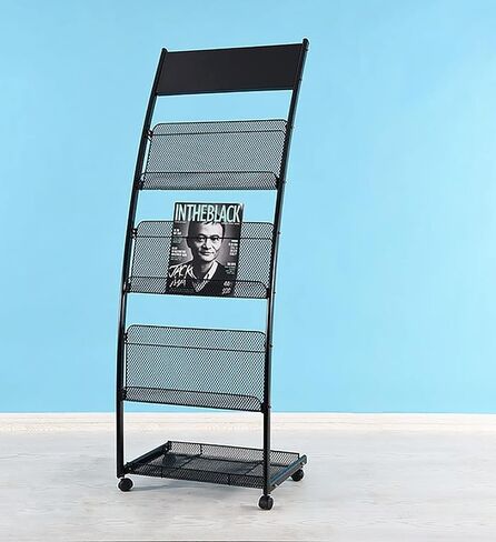 Steel Magazine Holder with 4 Wheels, Multi-Purpose Pamphlet Organizer for Libraries, Offices & Retail Stores (Black)(Black) in Saudi Arabia