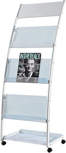 Steel Magazine Holder with 4 Wheels, Multi-Purpose Pamphlet Organizer for Libraries, Offices & Retail Stores (Black)(Black) in Saudi Arabia