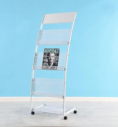 Steel Magazine Holder with 4 Wheels, Multi-Purpose Pamphlet Organizer for Libraries, Offices & Retail Stores (Black)(Black) in Saudi Arabia