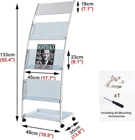 Steel Magazine Holder with 4 Wheels, Multi-Purpose Pamphlet Organizer for Libraries, Offices & Retail Stores (Black)(Black) in Saudi Arabia