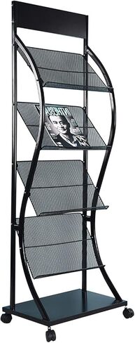 4-Pocket Metal Magazine Rack with Wheels – Document Organizer for Schools, Libraries, Offices, and Showrooms (White)(White) in Saudi Arabia
