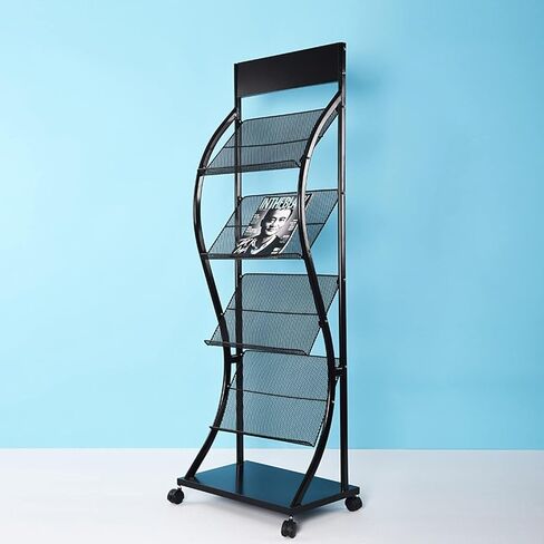 4-Pocket Metal Magazine Rack with Wheels – Document Organizer for Schools, Libraries, Offices, and Showrooms (White)(White) in Saudi Arabia