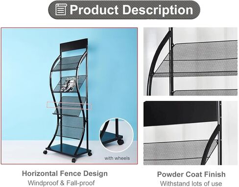4-Pocket Metal Magazine Rack with Wheels – Document Organizer for Schools, Libraries, Offices, and Showrooms (White)(White) in Saudi Arabia