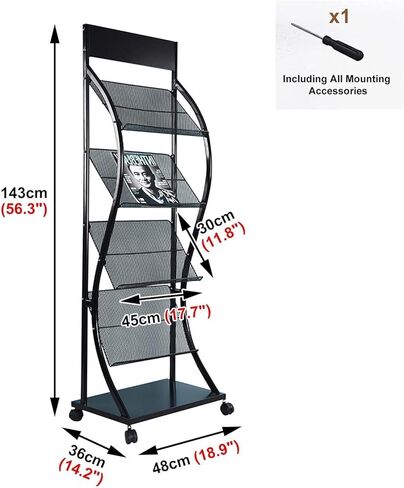 4-Pocket Metal Magazine Rack with Wheels – Document Organizer for Schools, Libraries, Offices, and Showrooms (White)(White) in Saudi Arabia