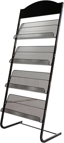 L-Shaped Metal Magazine Rack with 4 Mesh Pockets - Brochure Display Stand for Living Room, Waiting Room, Office, and Showrooms in Saudi Arabia
